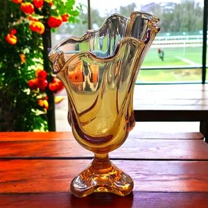 Vintage MCM Viking Amber Pedestal Vase